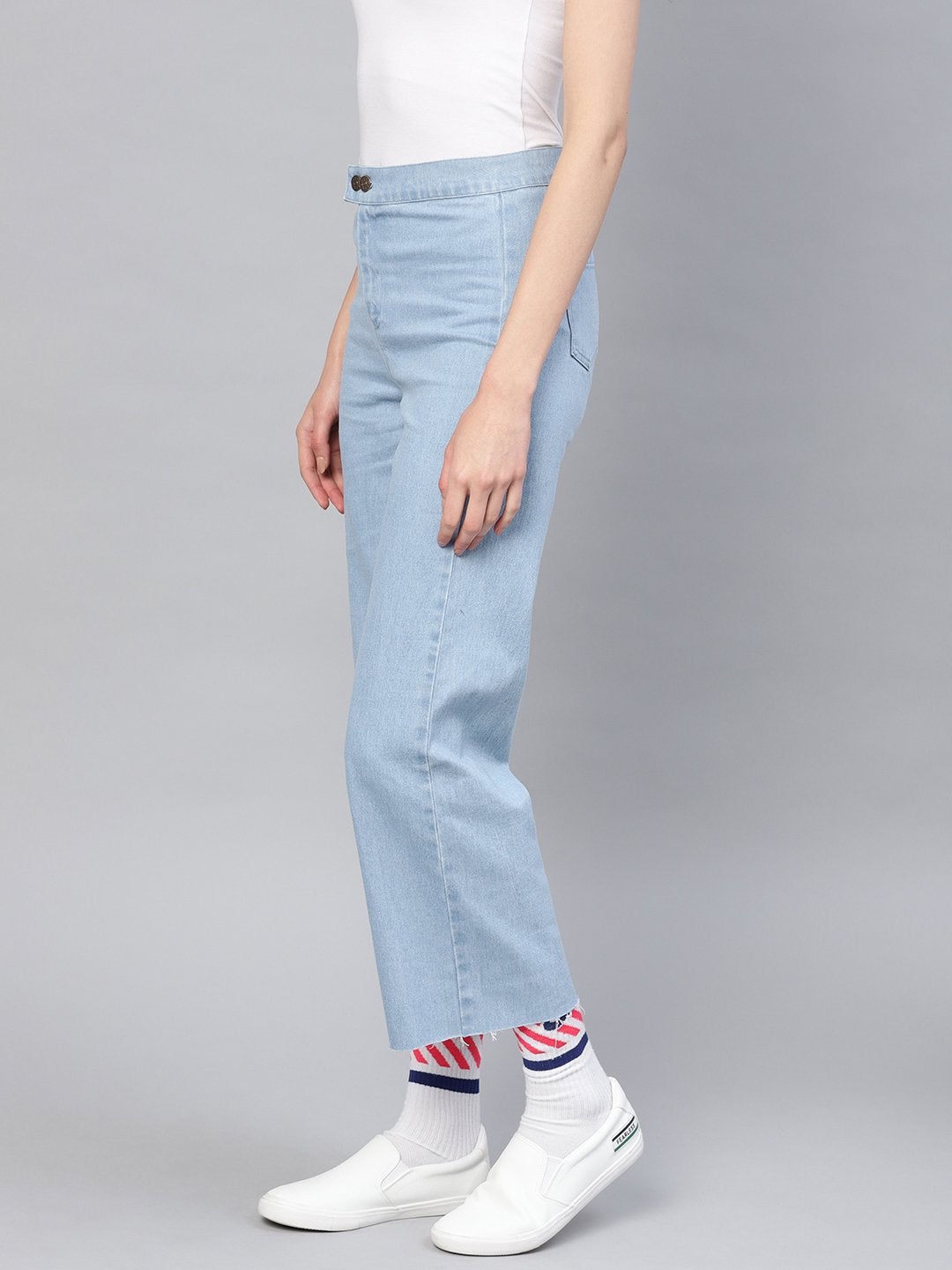 Women's Blue Denim Straight Pants - SASSAFRAS