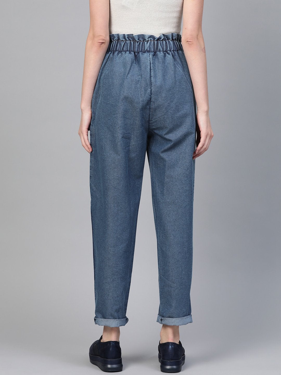 Women's Blue Paper Bag Waist Jeans - SASSAFRAS