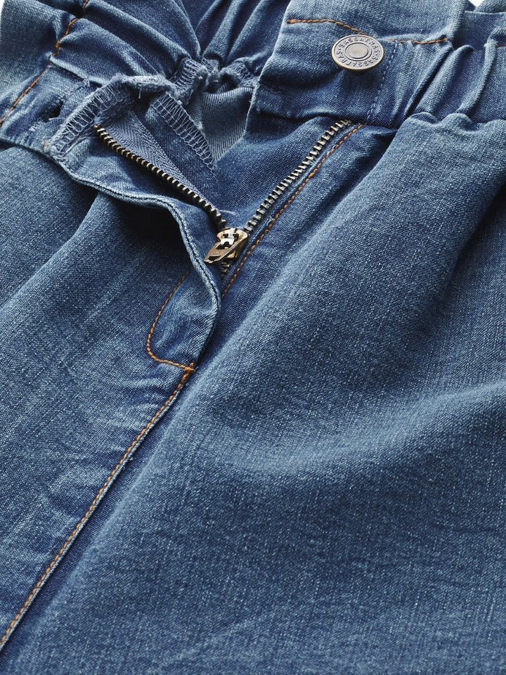 Women's Blue Paper Bag Waist Jeans - SASSAFRAS