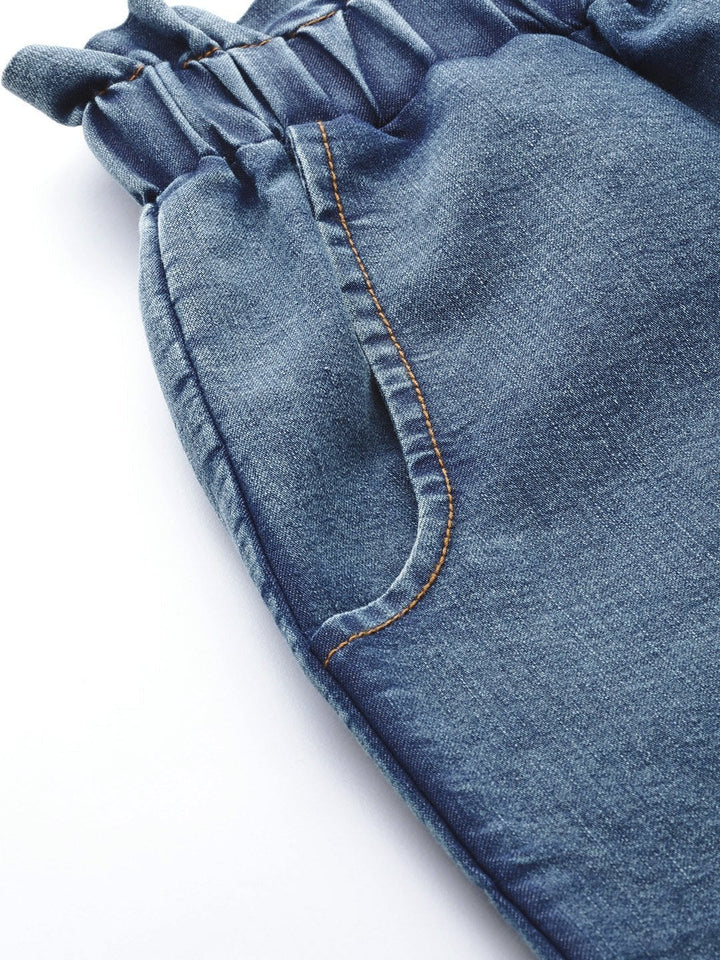 Women's Blue Paper Bag Waist Jeans - SASSAFRAS