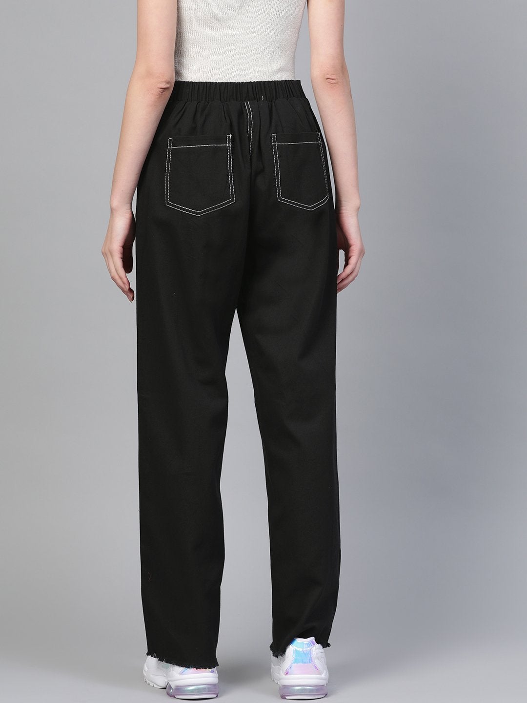 Women's Black With White Contrast Stitch Wide Jeans - SASSAFRAS