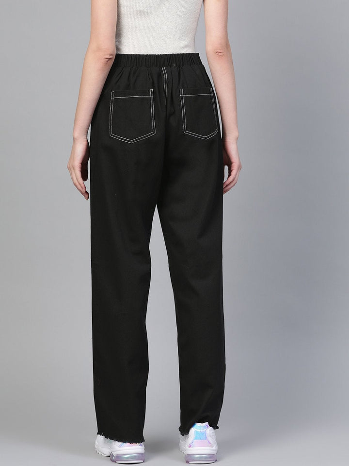 Women's Black With White Contrast Stitch Wide Jeans - SASSAFRAS