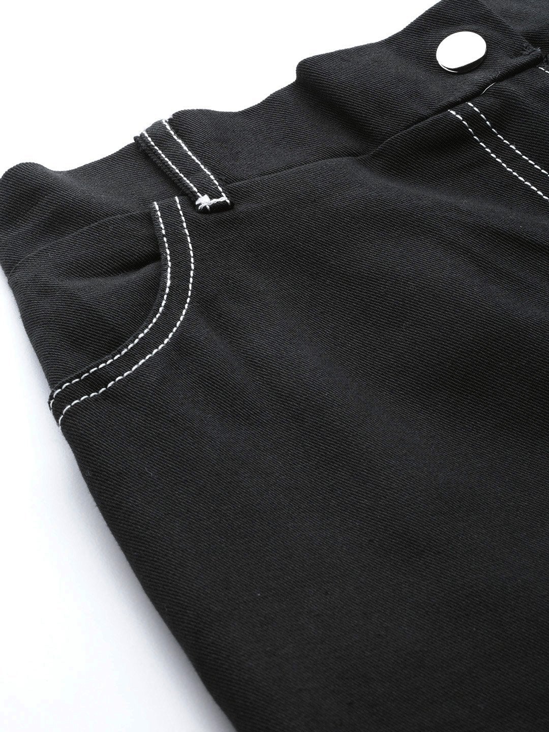 Women's Black With White Contrast Stitch Wide Jeans - SASSAFRAS