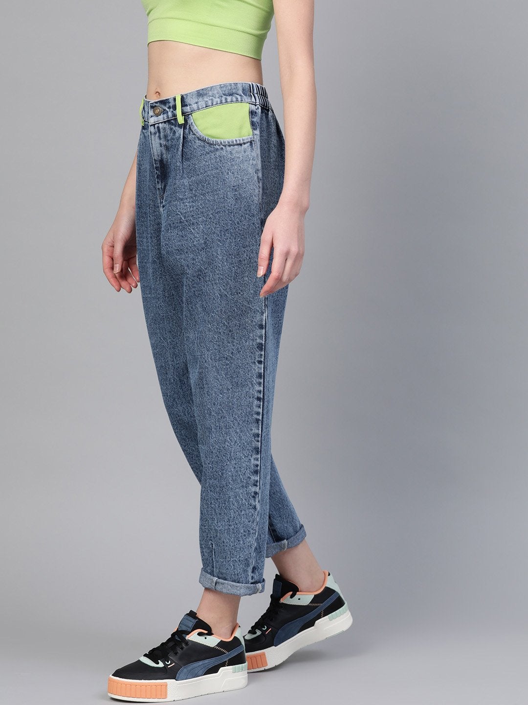 Women's Blue Slouchy Inlay Pocket Jeans - SASSAFRAS