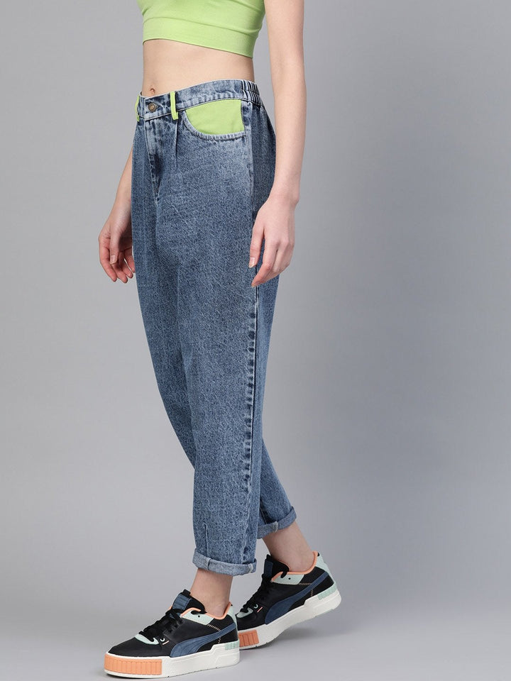 Women's Blue Slouchy Inlay Pocket Jeans - SASSAFRAS