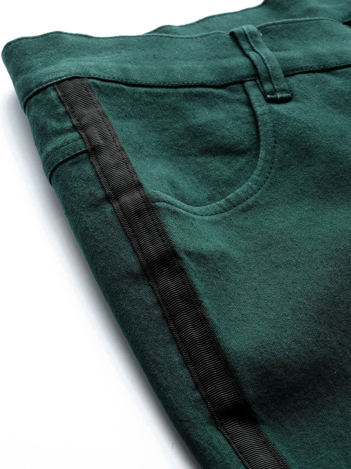 Women's Emerald Green Side Tape Bell Bottom Jeans - SASSAFRAS