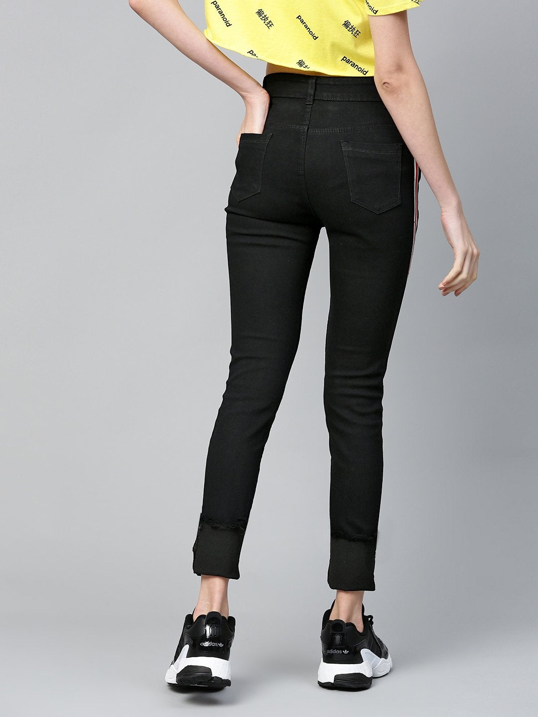 Women's Black Side Tape Basic Jeans - SASSAFRAS