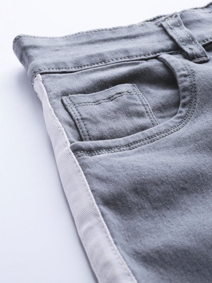 Women's Grey Side Tape Basic Jeans - SASSAFRAS