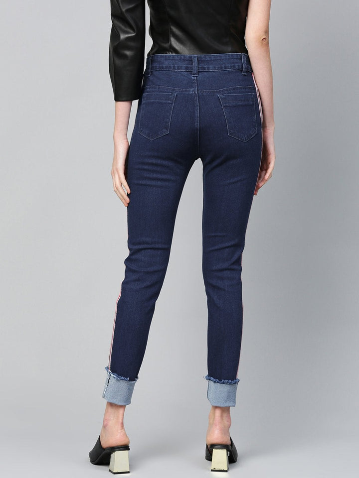 Women's Navy Side Tape Basic Jeans - SASSAFRAS