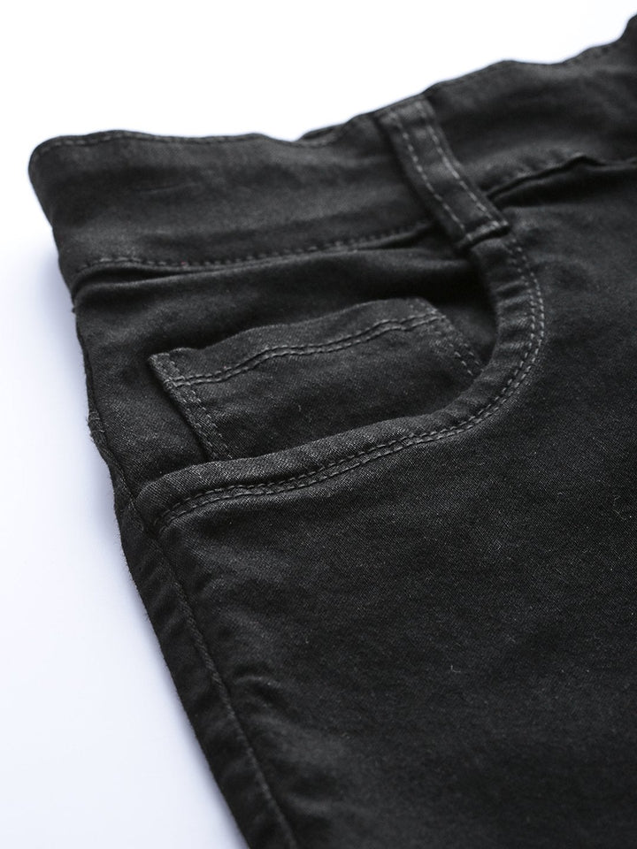 Women's Black Heavy Distressed Multi-Slit Jeans - SASSAFRAS