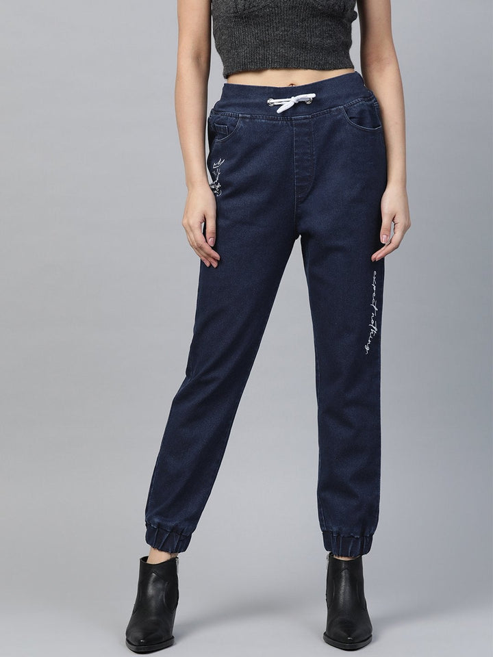 Women's Blue Drawstring Jogger Jeans - SASSAFRAS