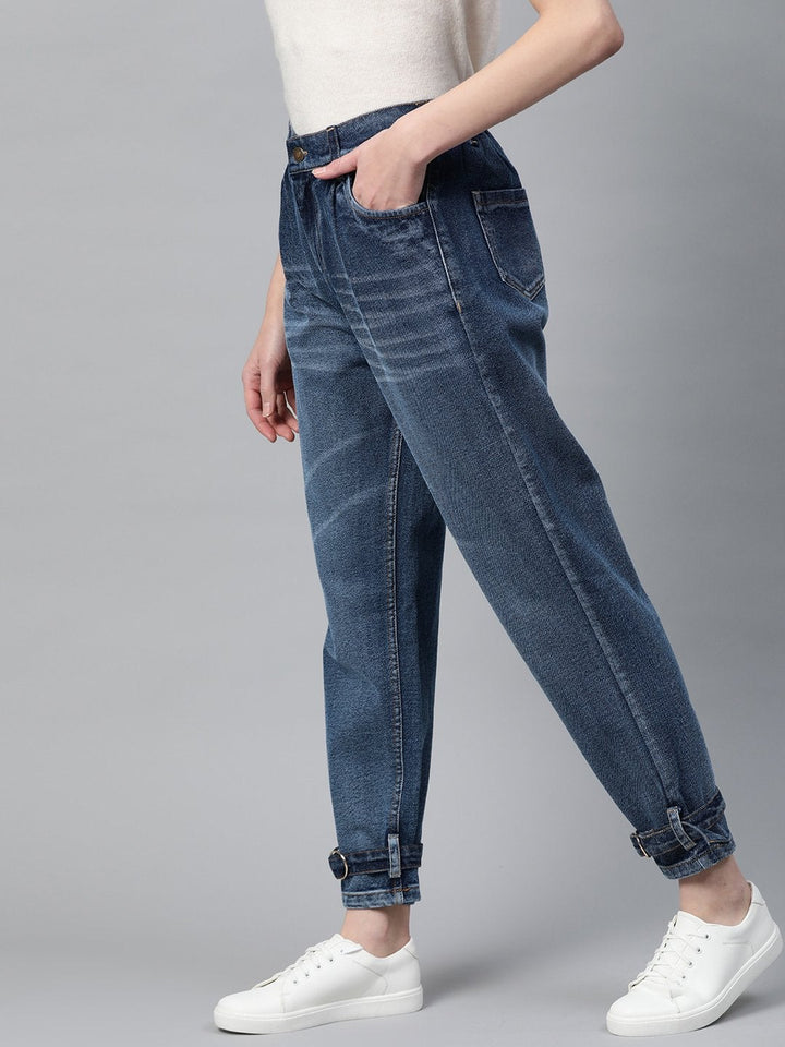 Women's Blue Ring Detail High Waisted Jeans - SASSAFRAS