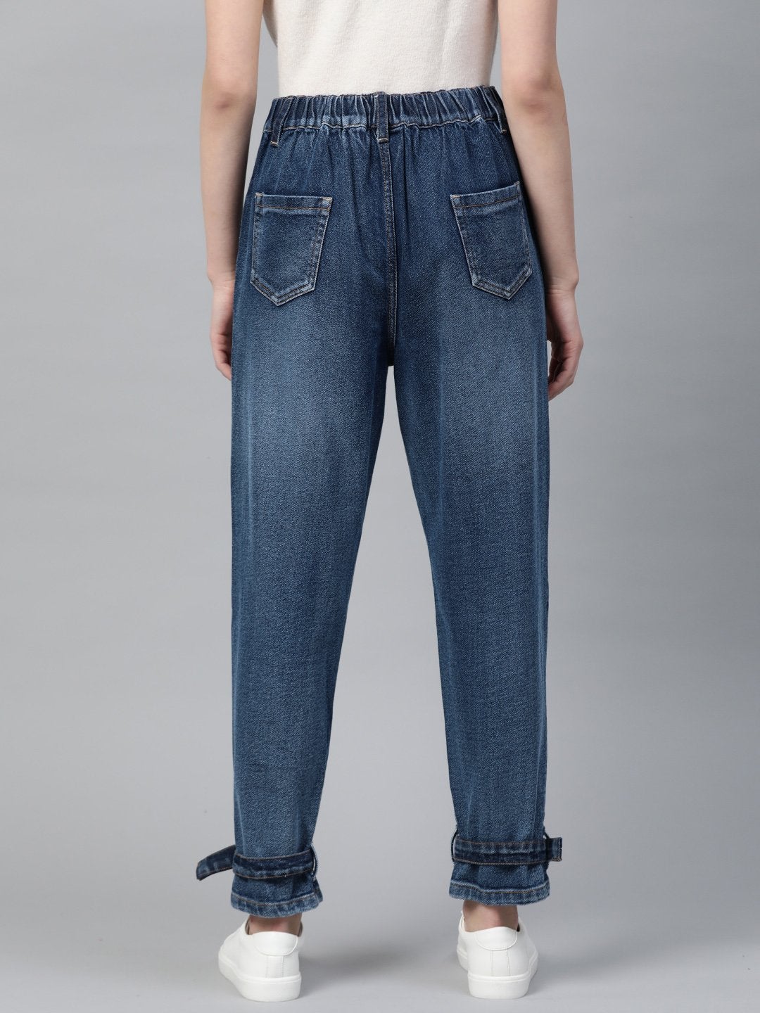 Women's Blue Ring Detail High Waisted Jeans - SASSAFRAS