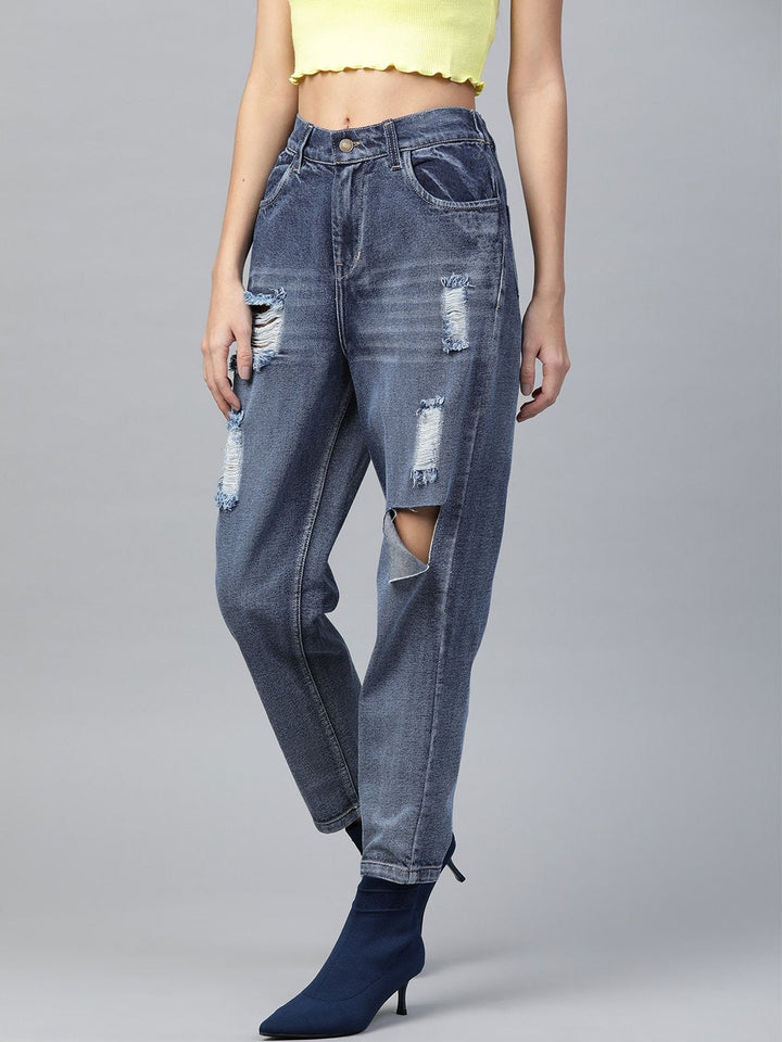 Women's Blue High Rise Ripped Jeans - SASSAFRAS