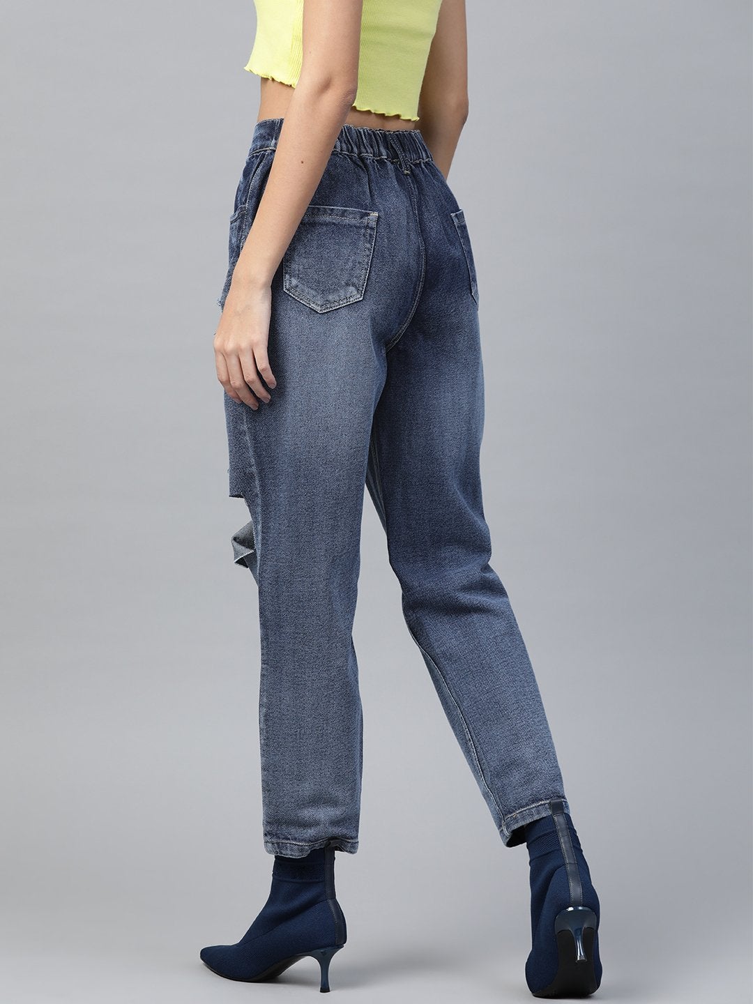 Women's Blue High Rise Ripped Jeans - SASSAFRAS
