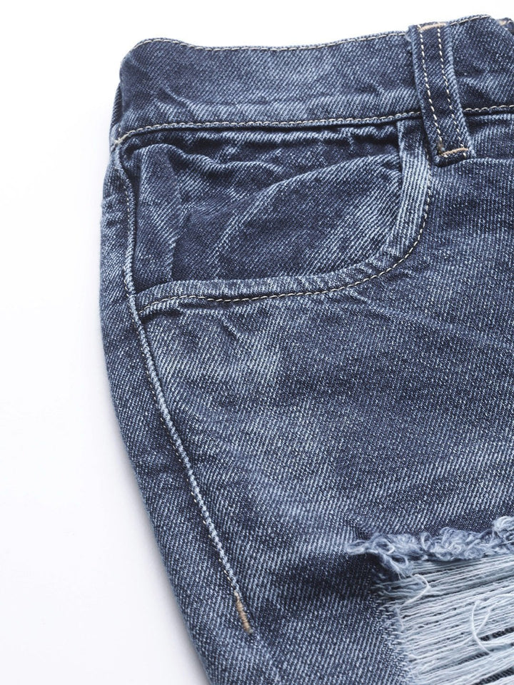 Women's Blue High Rise Ripped Jeans - SASSAFRAS