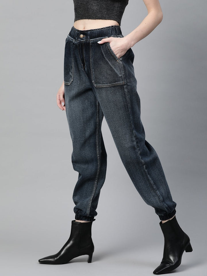 Women's Navy Washed Utility Denim Jogger Jeans - SASSAFRAS