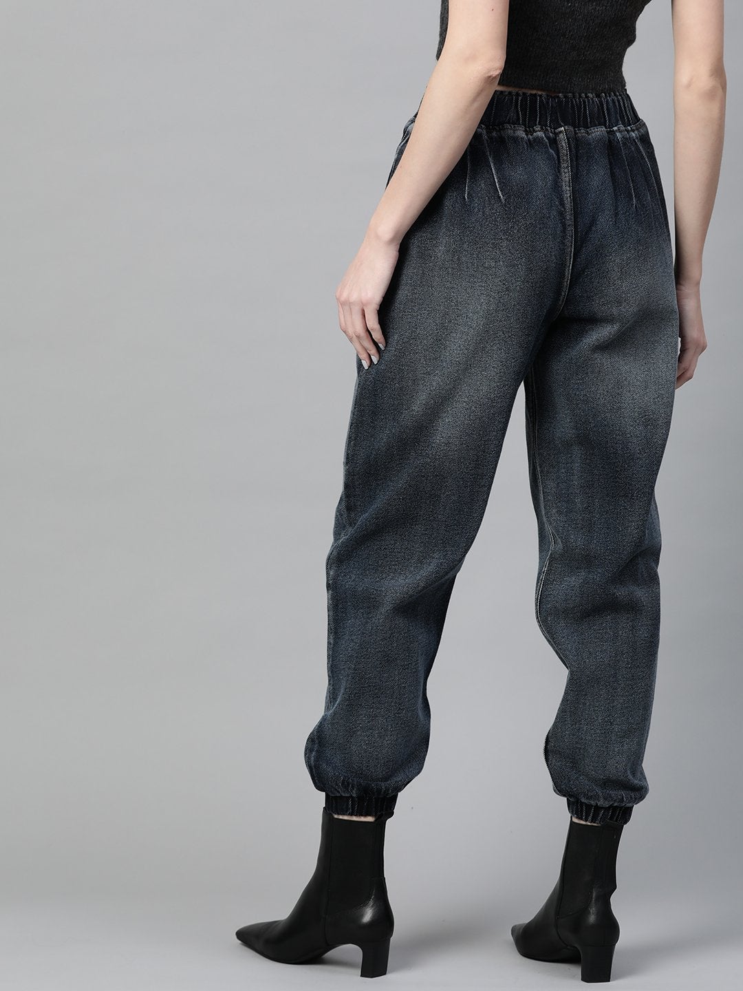 Women's Navy Washed Utility Denim Jogger Jeans - SASSAFRAS