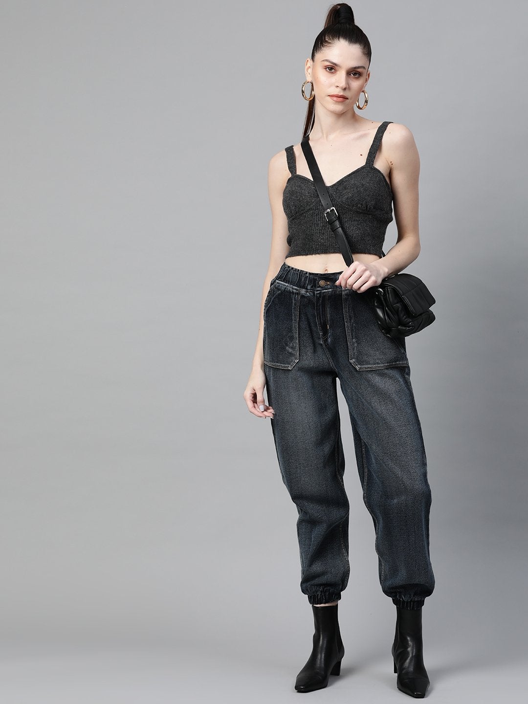 Women's Navy Washed Utility Denim Jogger Jeans - SASSAFRAS
