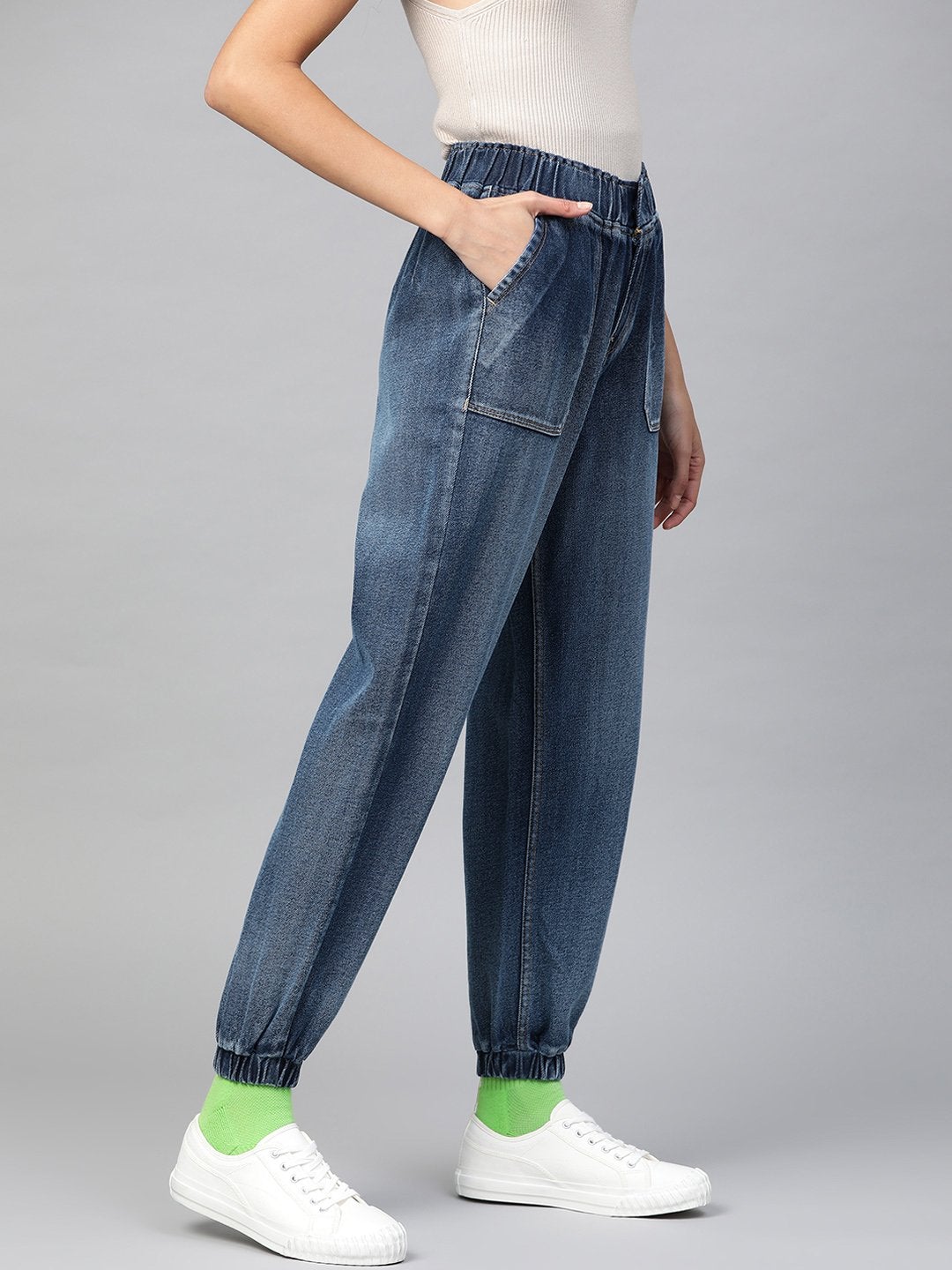 Women's Blue Utility Denim Jogger Jeans - SASSAFRAS