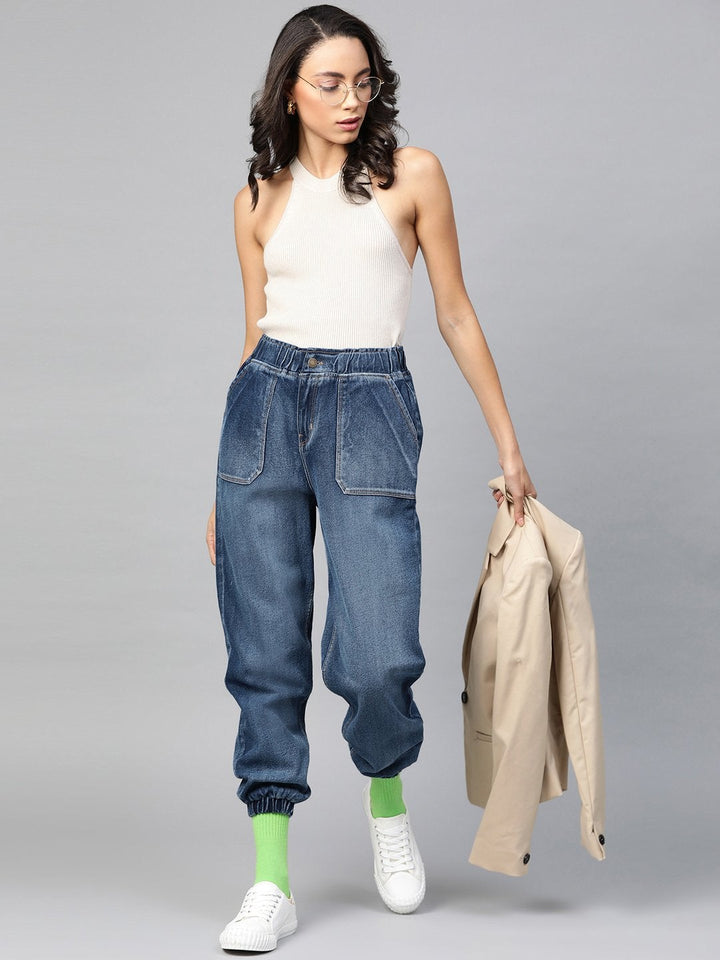 Women's Blue Utility Denim Jogger Jeans - SASSAFRAS