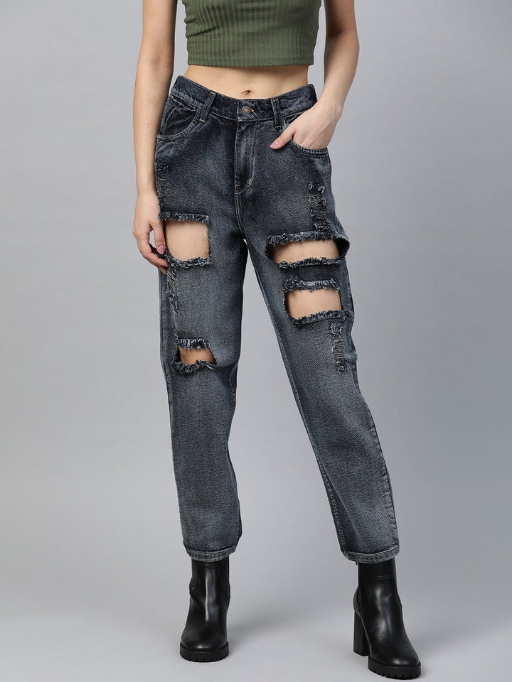 Women's Navy Washed Vintage Distress Jeans - SASSAFRAS