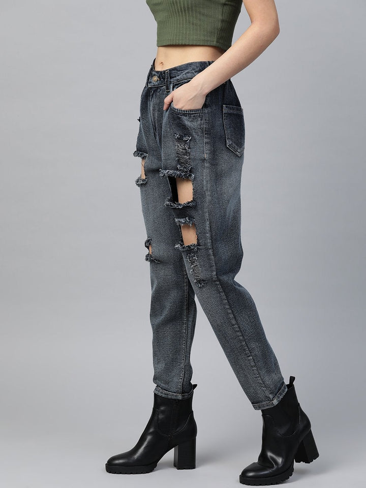Women's Navy Washed Vintage Distress Jeans - SASSAFRAS