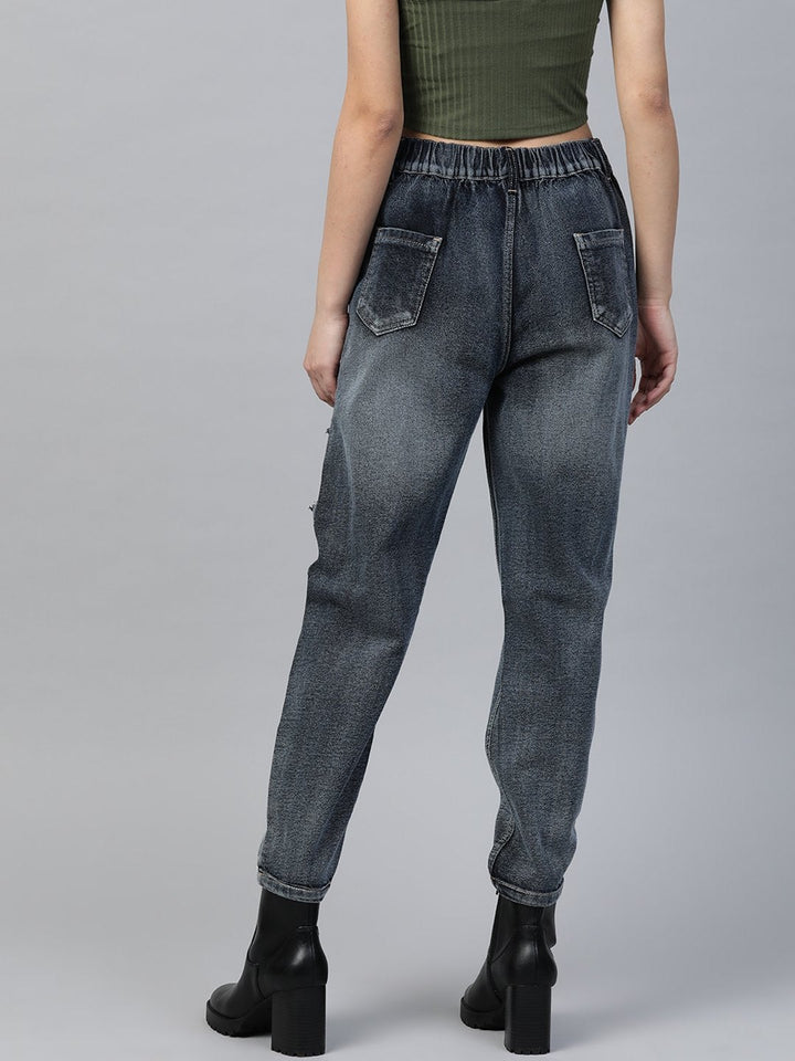 Women's Navy Washed Vintage Distress Jeans - SASSAFRAS