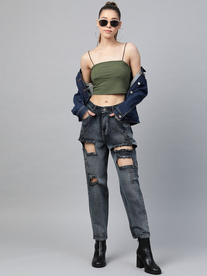 Women's Navy Washed Vintage Distress Jeans - SASSAFRAS