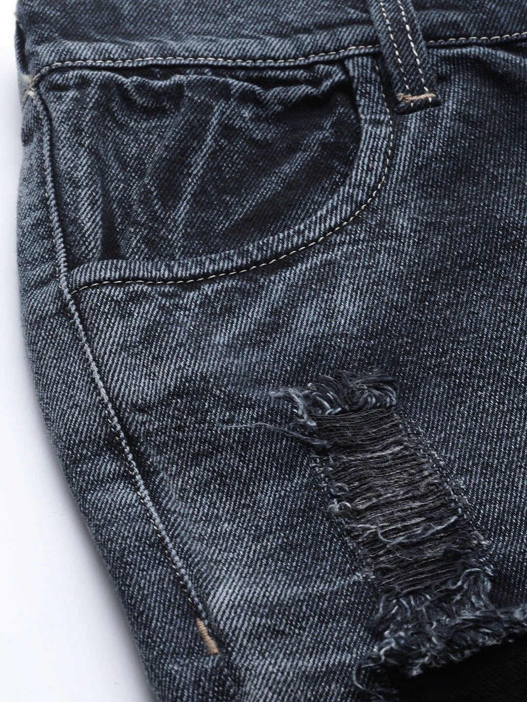 Women's Navy Washed Vintage Distress Jeans - SASSAFRAS