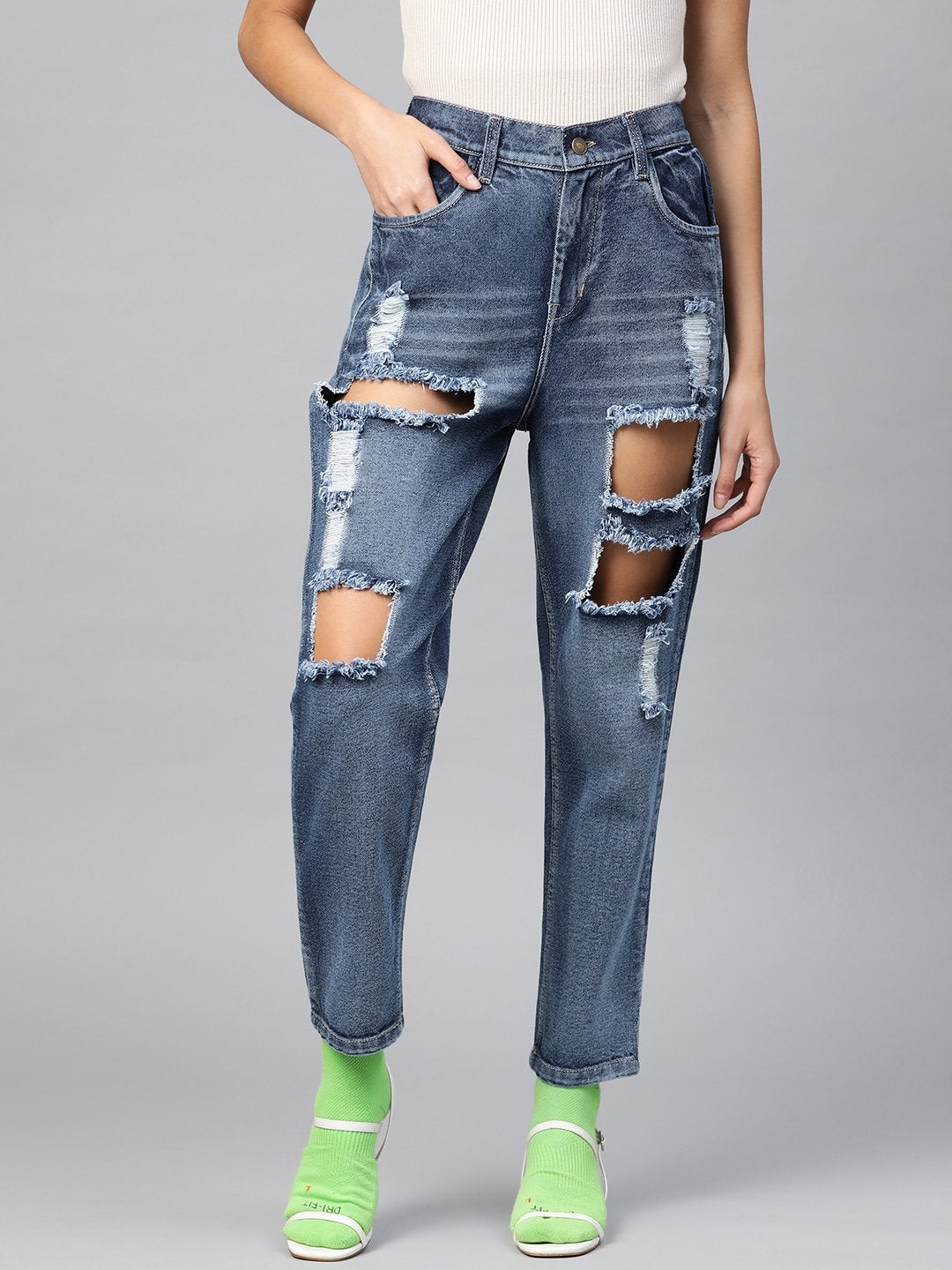 Women's Blue Vintage Distress Jeans - SASSAFRAS