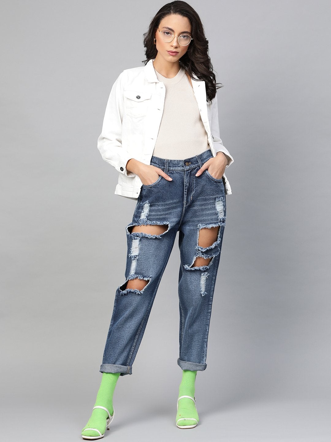 Women's Blue Vintage Distress Jeans - SASSAFRAS
