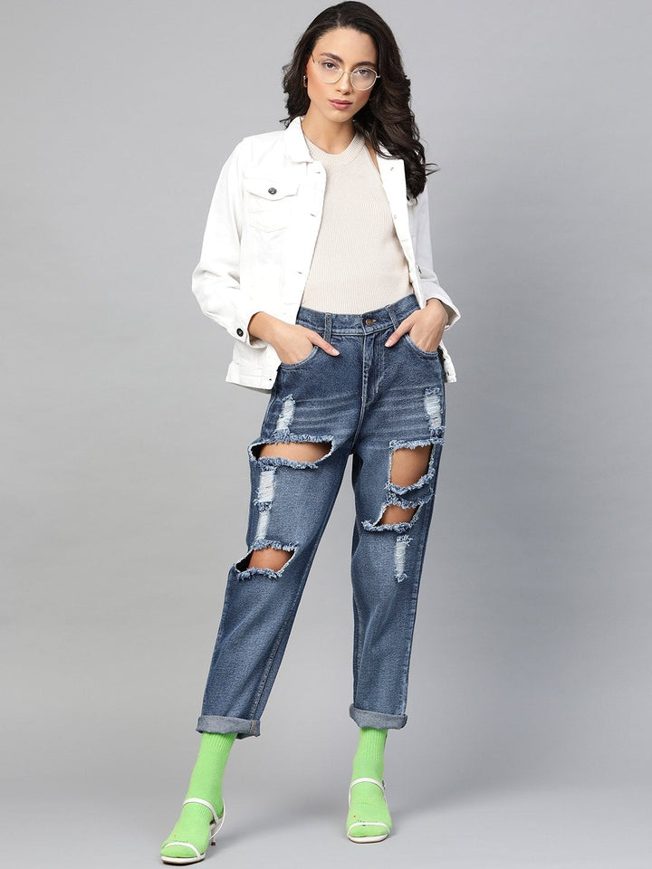 Women's Blue Vintage Distress Jeans - SASSAFRAS
