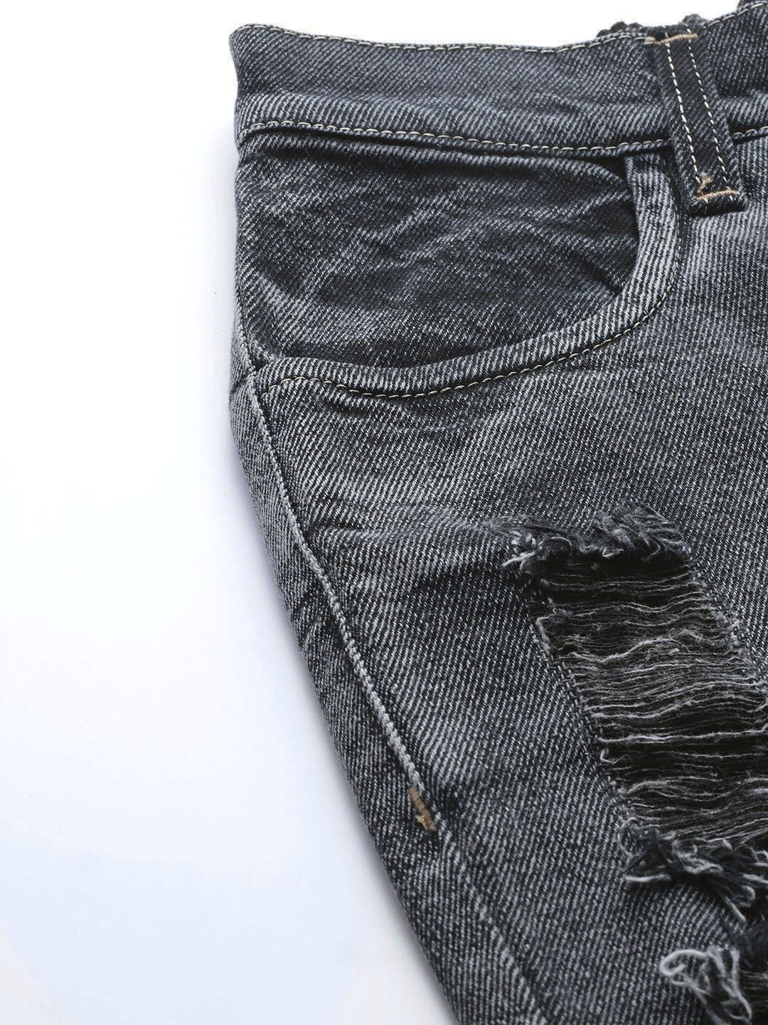 Women's Navy Washed High Waist Distressed Knee Jeans - SASSAFRAS