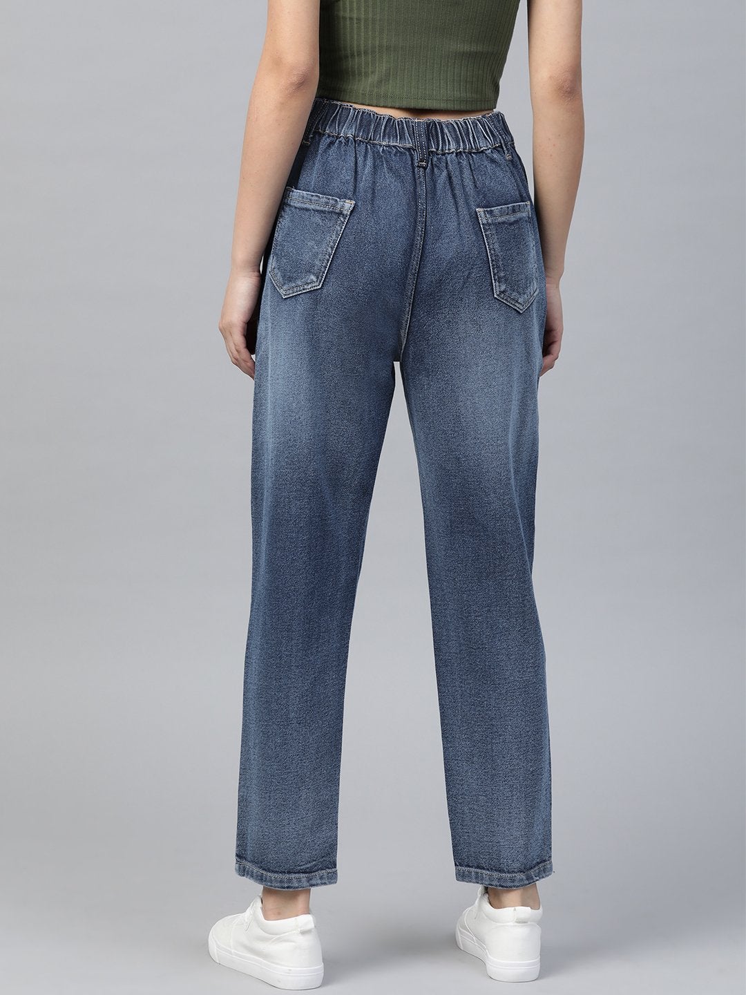 Women's Blue High Waist Distressed Knee Jeans - SASSAFRAS
