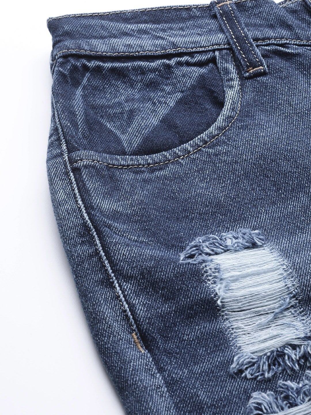 Women's Blue High Waist Distressed Knee Jeans - SASSAFRAS