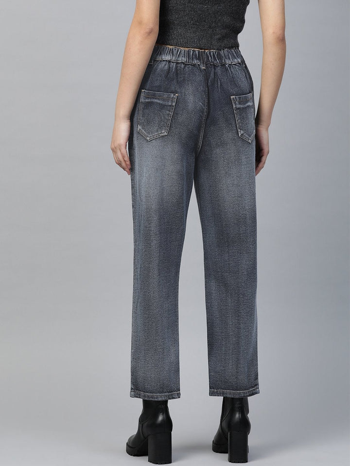 Women's Navy Washed High Waist Front Slit Jeans - SASSAFRAS