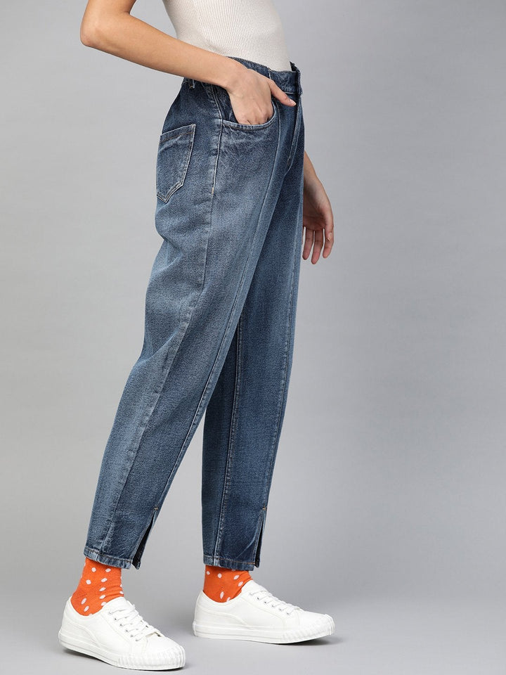 Women's Blue High Waist Front Slit Jeans - SASSAFRAS