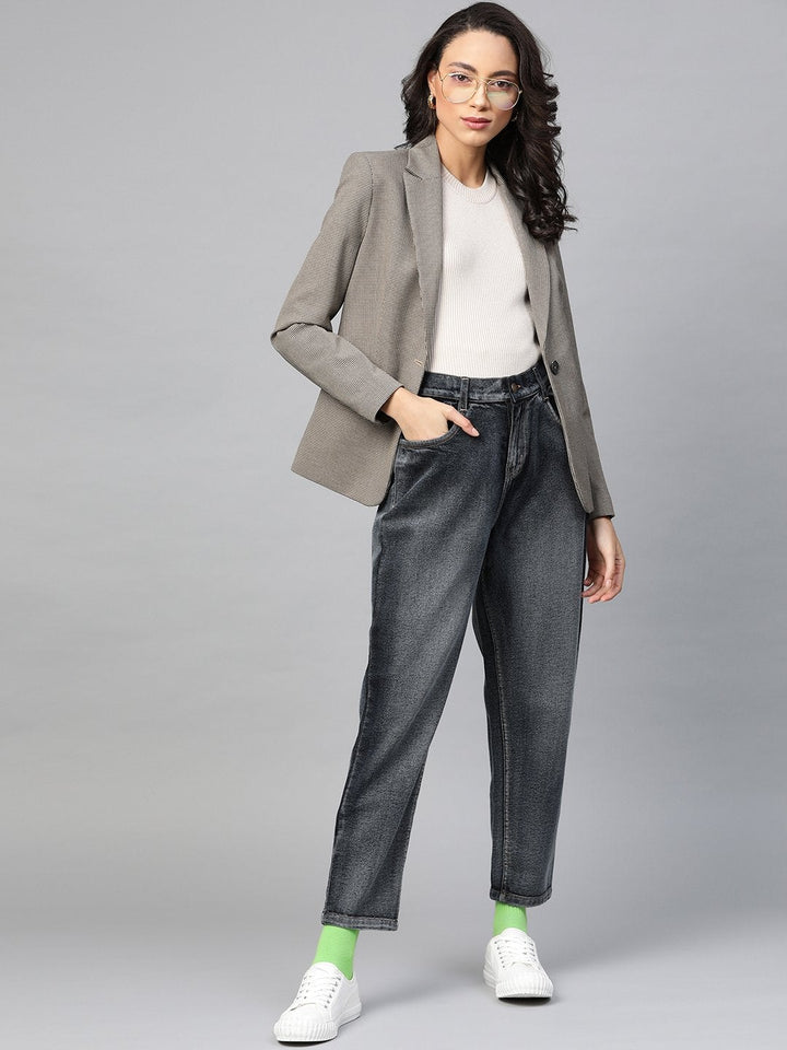 Women's Navy Washed High Waist Basic Jeans - SASSAFRAS