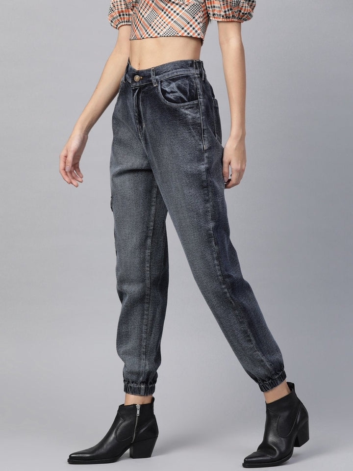 Women's Navy Washed Street Wear Jogger Jeans - SASSAFRAS