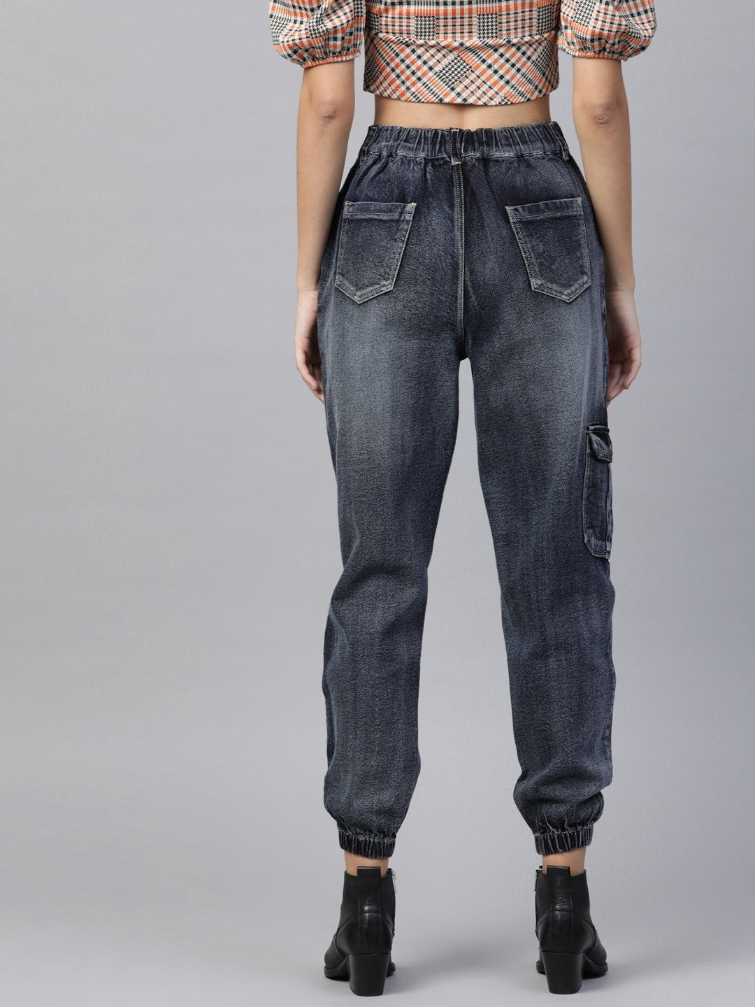 Women's Navy Washed Street Wear Jogger Jeans - SASSAFRAS