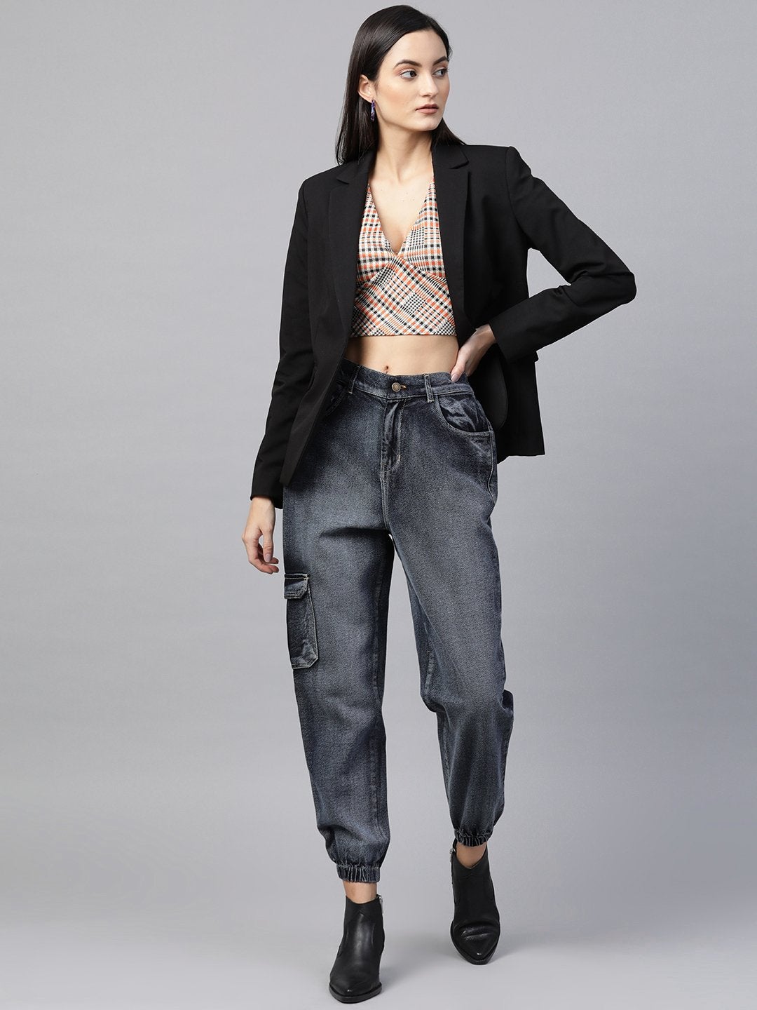 Women's Navy Washed Street Wear Jogger Jeans - SASSAFRAS