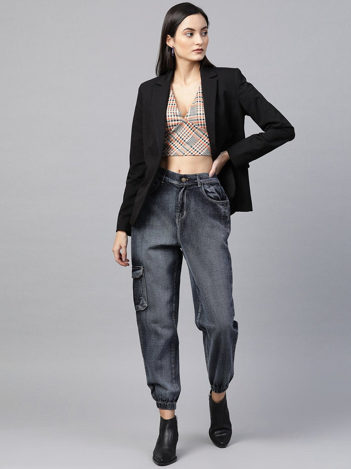 Women's Navy Washed Street Wear Jogger Jeans - SASSAFRAS