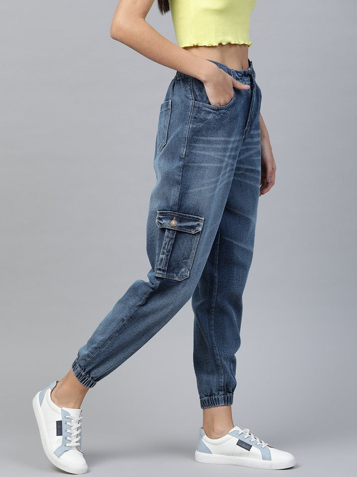 Women's Blue Street Wear Jogger Jeans - SASSAFRAS