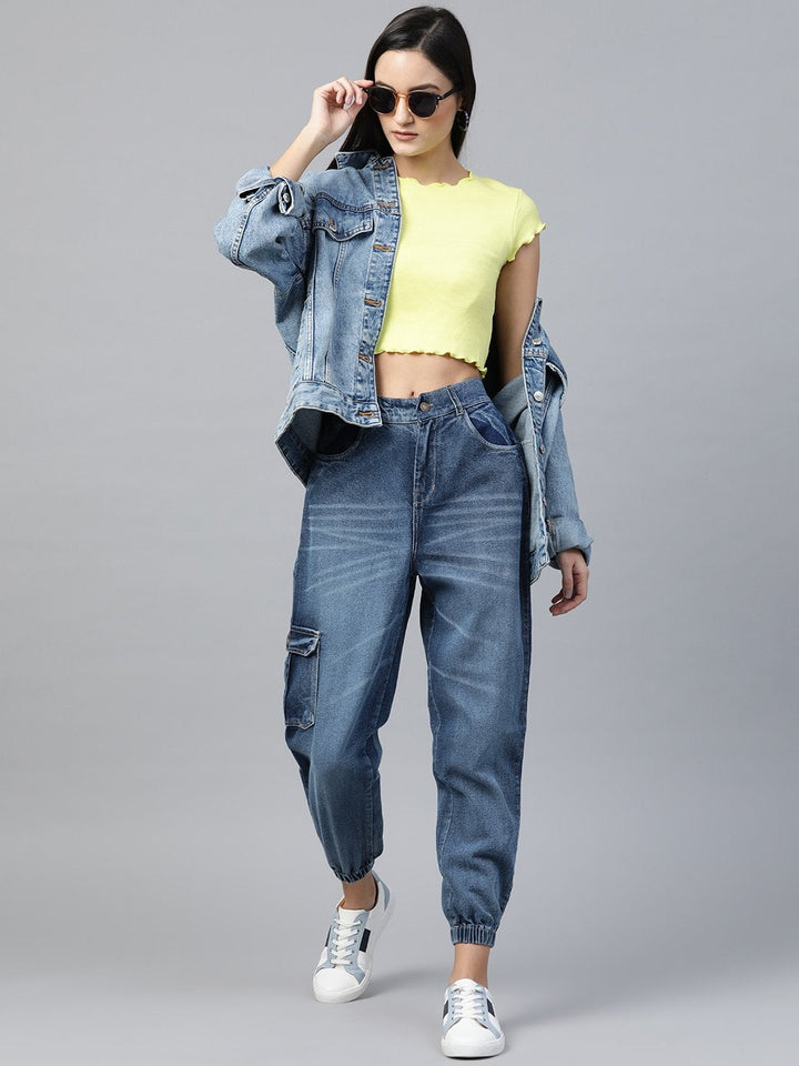 Women's Blue Street Wear Jogger Jeans - SASSAFRAS