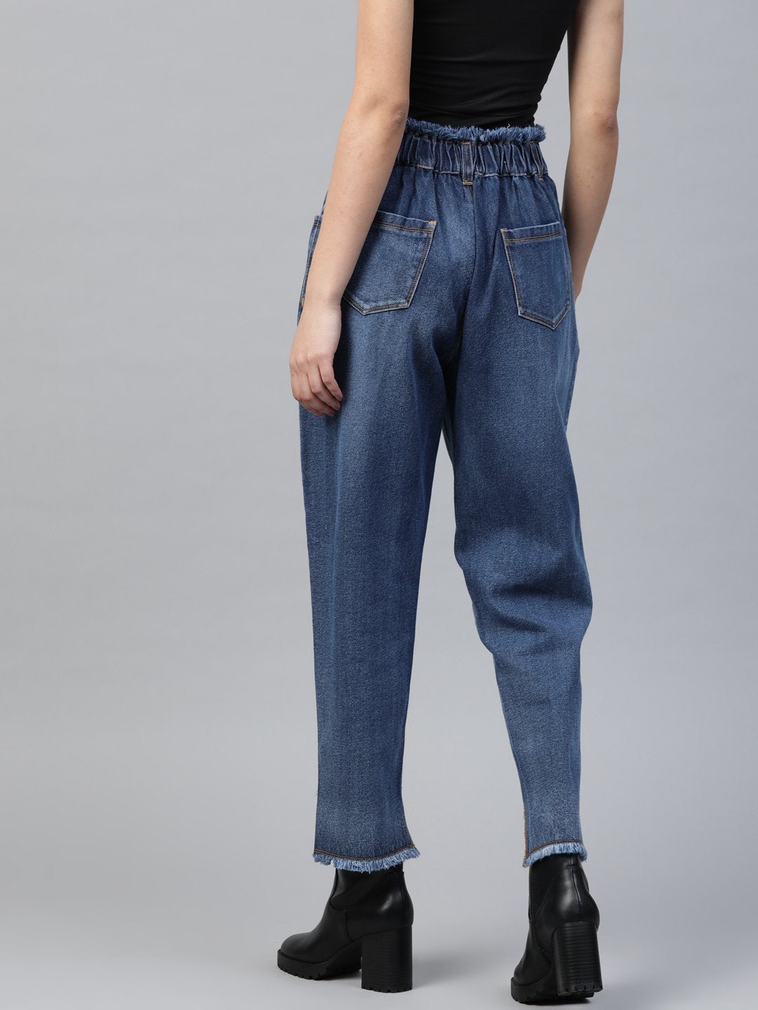 Women's Blue High Low Hem Slouchy Jeans - SASSAFRAS