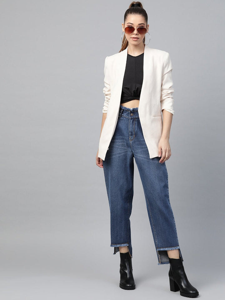 Women's Blue High Low Hem Slouchy Jeans - SASSAFRAS
