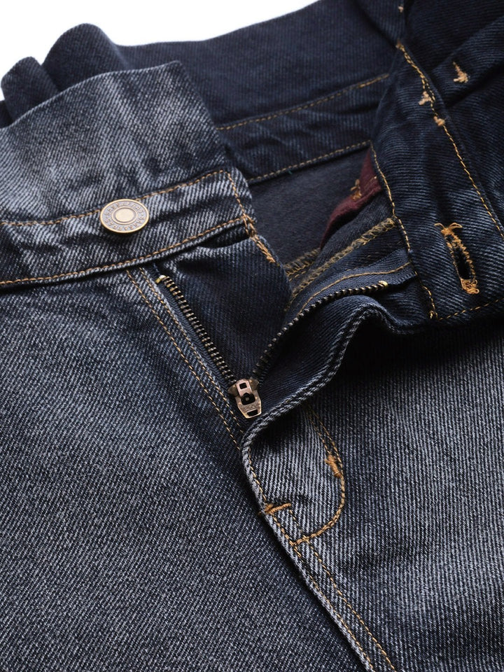 Women's Navy Washed Paper Bag Waist Jeans - SASSAFRAS