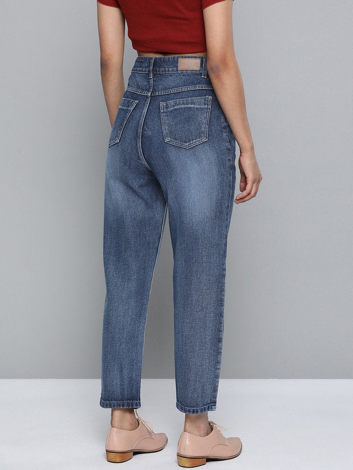 Women's Blue Floral Print Mom Jeans - SASSAFRAS