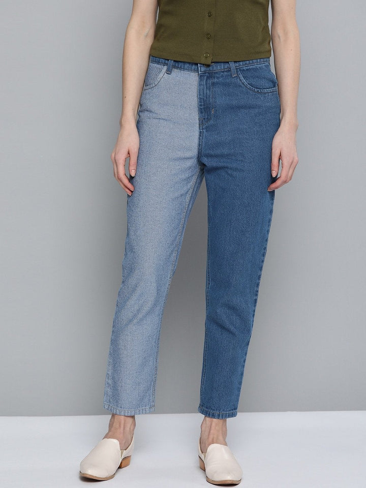 Women's Blue & Navy Color Block Slouchy Jeans - SASSAFRAS